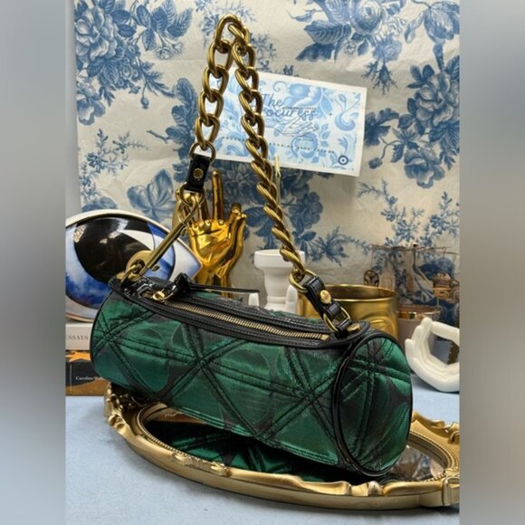 🆕 VIVIENNE WESTWOOD 🧿 NWOT Cindy Cylinder Shoulder Bag, Green Metallic AUTH - Picture 6 of 16